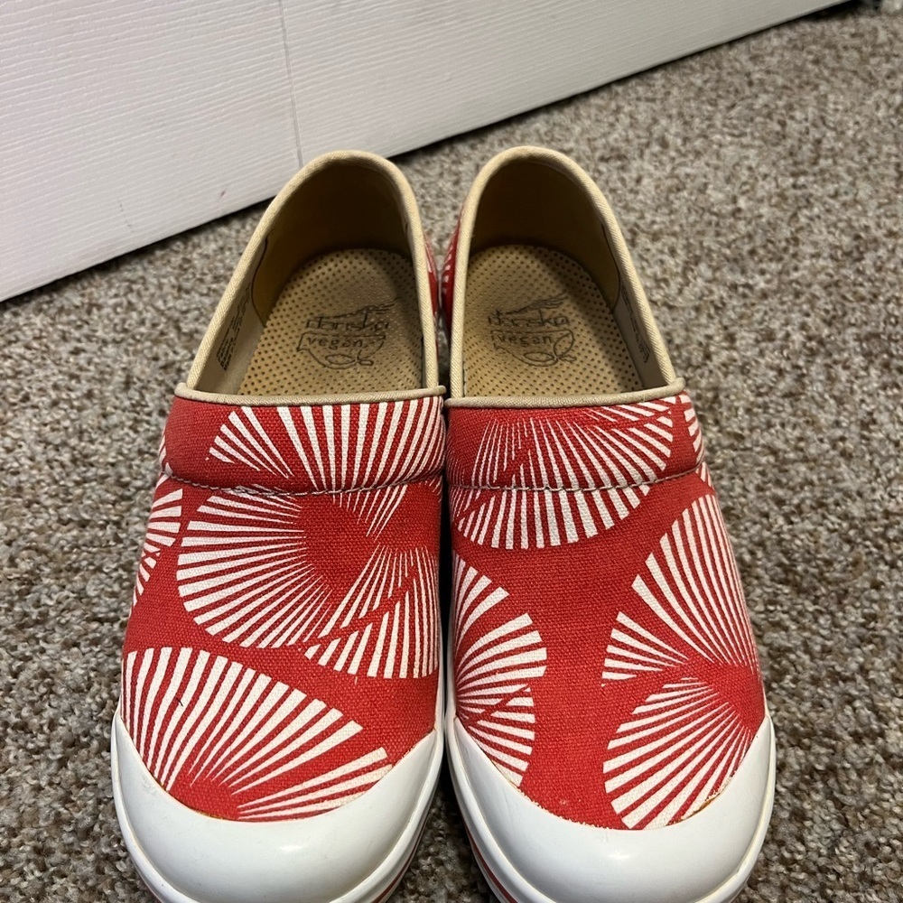 Dansko Red and White Patterned Mules